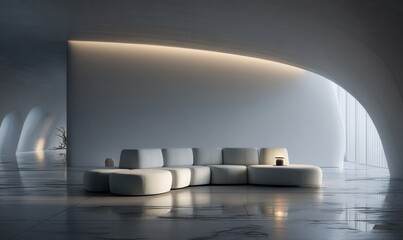 adaptive AI-controlled sofa with shape-shifting modules, smart fabric, sleek futuristic interior 