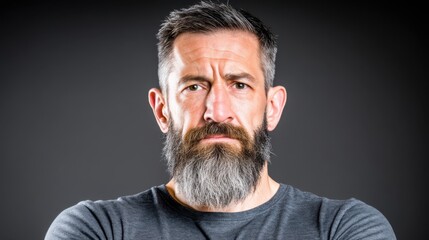 Obraz premium Confident middle-aged man with a serious expression and a full beard