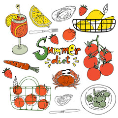 Summer diet. Illustration of colorful summer food elements in vector