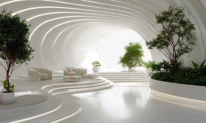 futuristic organic UI design with plant-based inspiration, virtual interiors, curved walls