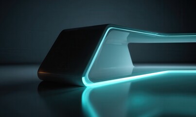 glowing futuristic furniture elements used as navigational lighting, seamless integration 