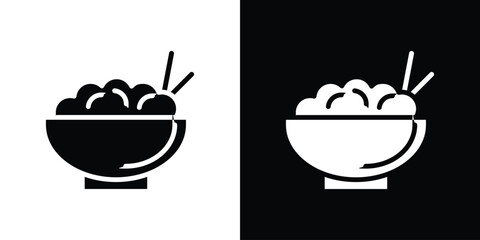 Rice bowl icon set in black glyph style. silhouette collection vector illustration.