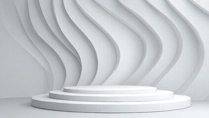 Fototapeta premium Abstract white pedestal with layered wavy walls