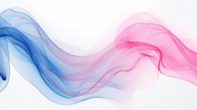 Abstract blue and pink smoke waves flow smoothly with soft translucent layers creating calm elegant smooth wave flow blending hues abstract background