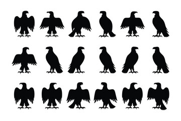 Eagle Silhouette Array: A collection of striking black silhouettes of eagles, artfully arranged to showcase various poses and profiles, perfect for adding a touch of soaring strength and freedom.