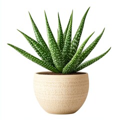 Fototapeta premium Potted Aloe Vera Plant in Decorative Ceramic Pot - Realistic Potted Aloe Vera Image for Potted Aloe Vera Lovers