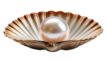 Pearl in a shell on a white background