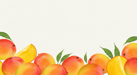 Watercolor Mangoes and Leaves with Clean Space