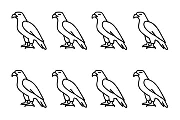 Regal Eagles in Repetition: A collection of eight stylized eagles, depicted in precise monochrome linework, stands as a testament to artistic simplicity and avian majesty.