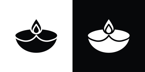 Diya icon set in black glyph style. silhouette collection vector illustration.