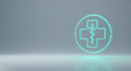 Obraz premium A cyan digital medical symbol with a snake entwined staff