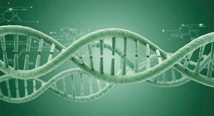 A detailed 3D rendering of a green DNA double helix structure