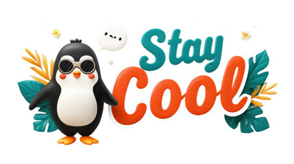 Naklejka premium Cute Penguin Character with Sunglasses and Fun Text Design