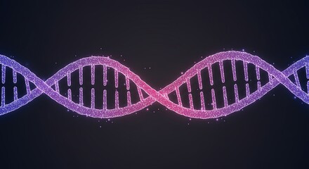 A digital illustration of a purple and pink DNA helix with a dark background