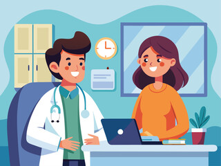 Doctor Consulting Female Patient in Clinic Illustration