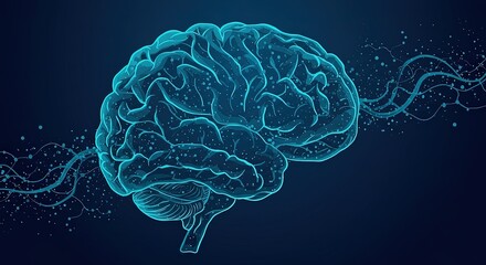 Obraz premium A glowing blue neural networklike brain against a dark background