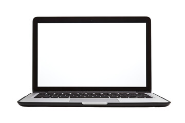 Front view of a laptop computer with blank screen