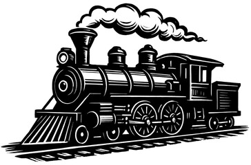Silhouette of a vintage steam locomotive on a white background