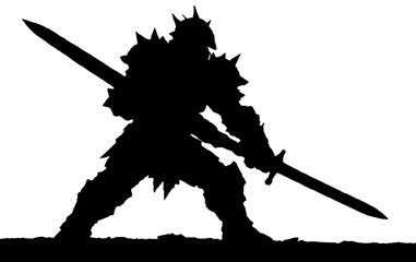 Silhouette of a Warrior Holding a Sword