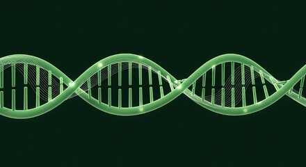 A glowing green DNA double helix structure on a dark background