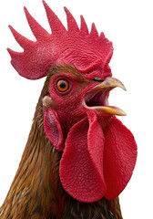 Vibrant rooster crowing loudly with striking red comb and detailed feathers captured perfectly