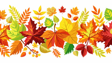 Seamless Bright Fall Autumn Leaves Border  white background.
