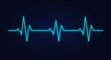 A neon blue electrocardiogram graph pulses on a dark grid background