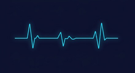 A neon blue EKG pulse line on a dark background