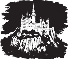 A castle in the remote wilderness. Hand drawn vector illustration