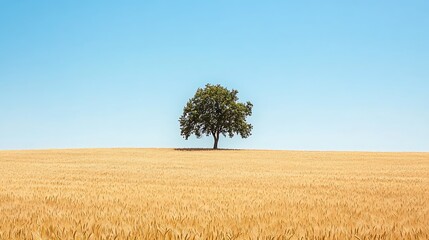 A golden wheat field dances in the breeze, stretching endlessly beneath a bright, clear blue sky.

