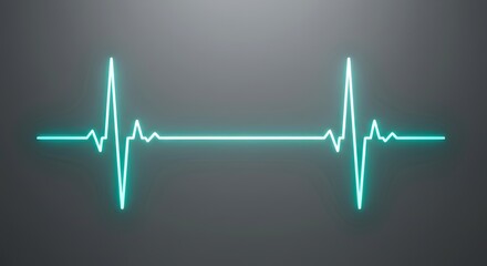 A neon turquoise heartbeat line against a gradient gray background