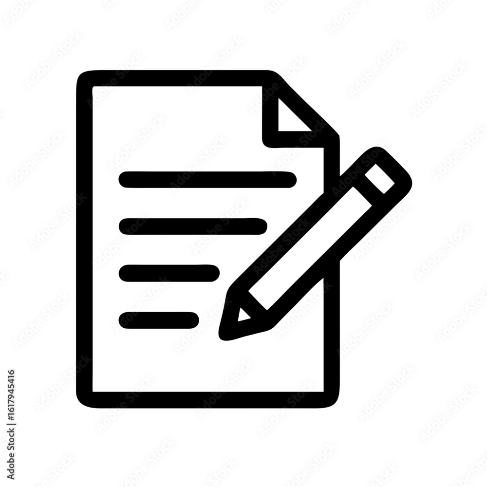 Poster document writing icon vector illustration of paper with pencil for note taking and content creation 