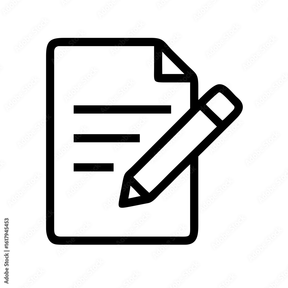 Poster document edit icon vector, paper with pencil icon, writing document, edit file, create document vect