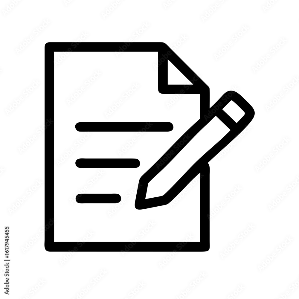Poster document writing icon vector illustration paper with pencil for note taking and editing process conc