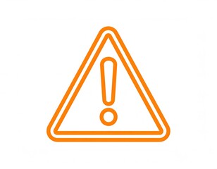Orange outlined triangle containing an exclamation point, symbolizing a warning or alert on a white background.