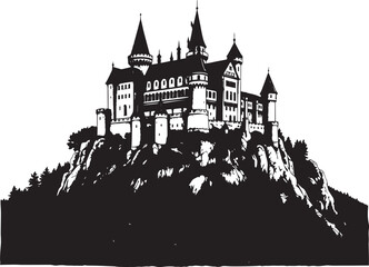 A castle in the remote wilderness. Hand drawn vector illustration