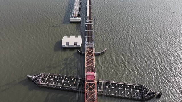 Train passing over the old River Draw Bridge in Perth Amboy, New Jersey