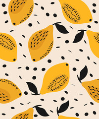 Pattern of decorative lemons on a pale beige background.