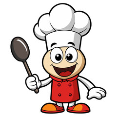 Cartoon Chef Hat Character with Spoon – Cute Cooking Kitchen Mascot PNG