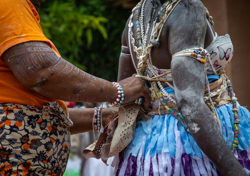 Women dressing for a ceremony in Adjoua Messouma Komians initiation centre, Moyen-Como&eacute;, Aniassue, Ivory Coast