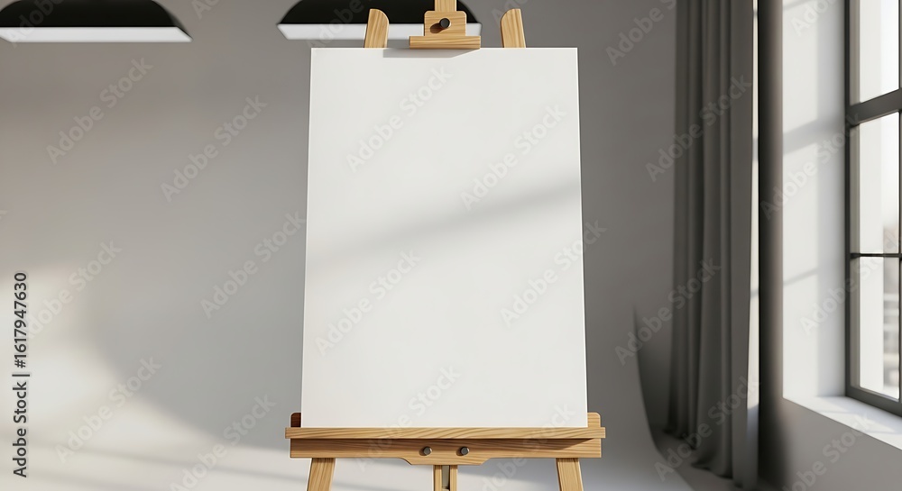 Poster easel with blank canvas in studio setting display mockup