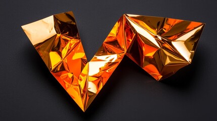 Abstract Golden Origami Zigzag on Black Background. Modern Artistry and Design