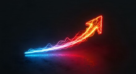 background. Symbolizing growth, progress, and innovation. Glowing arrow ascends, its trail a vibrant, dynamic stream of blue and red energy against a dark, textured 
