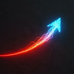 background. Symbolizing growth, progress, and innovation. Glowing arrow ascends, its trail a vibrant, dynamic stream of blue and red energy against a dark, textured 
