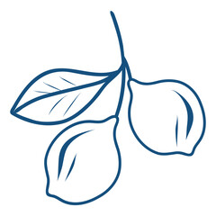Citrus Cluster, Minimal Mediterranean Lemon Sprig, Hand Drawn Blue Lemon Branch Outline