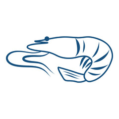 Shrimp Illustration, Minimal Shrimp Vector Sketch, Mediterranean Prawn Line Art, Hand drawn Blue Shrimp