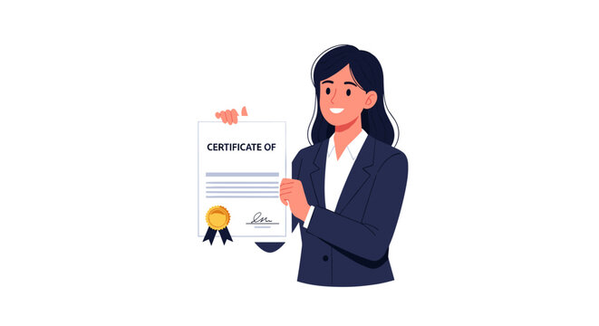 Businesswoman Proudly Displays Certificate of Achievement, Celebrating Professional Growth and Excellence