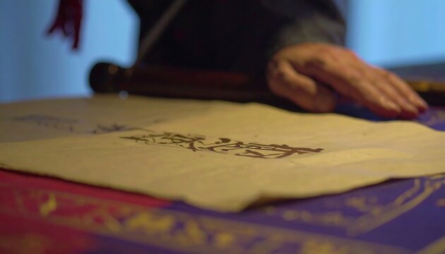 Close-up of Intricate Calligraphy on Aged Paper