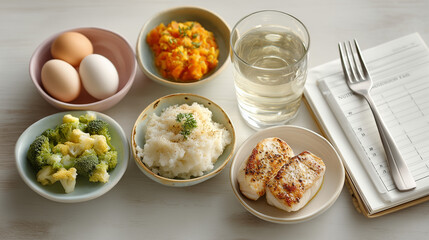 kitchen table showing a structured daily bariatric meal plan