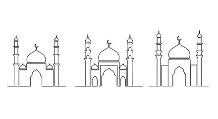 Minimalist Mosque Line Art Illustration on White Background for Islamic Designs